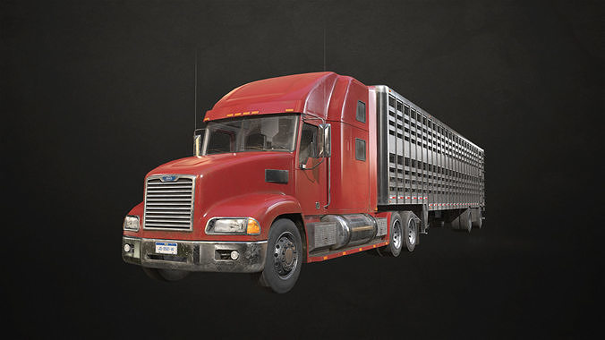Semi Truck Livestock Trailer Low-poly 3D model