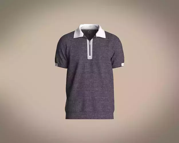 Mens Textured fabric Contrast Rib Half-Zip Polo Shirt