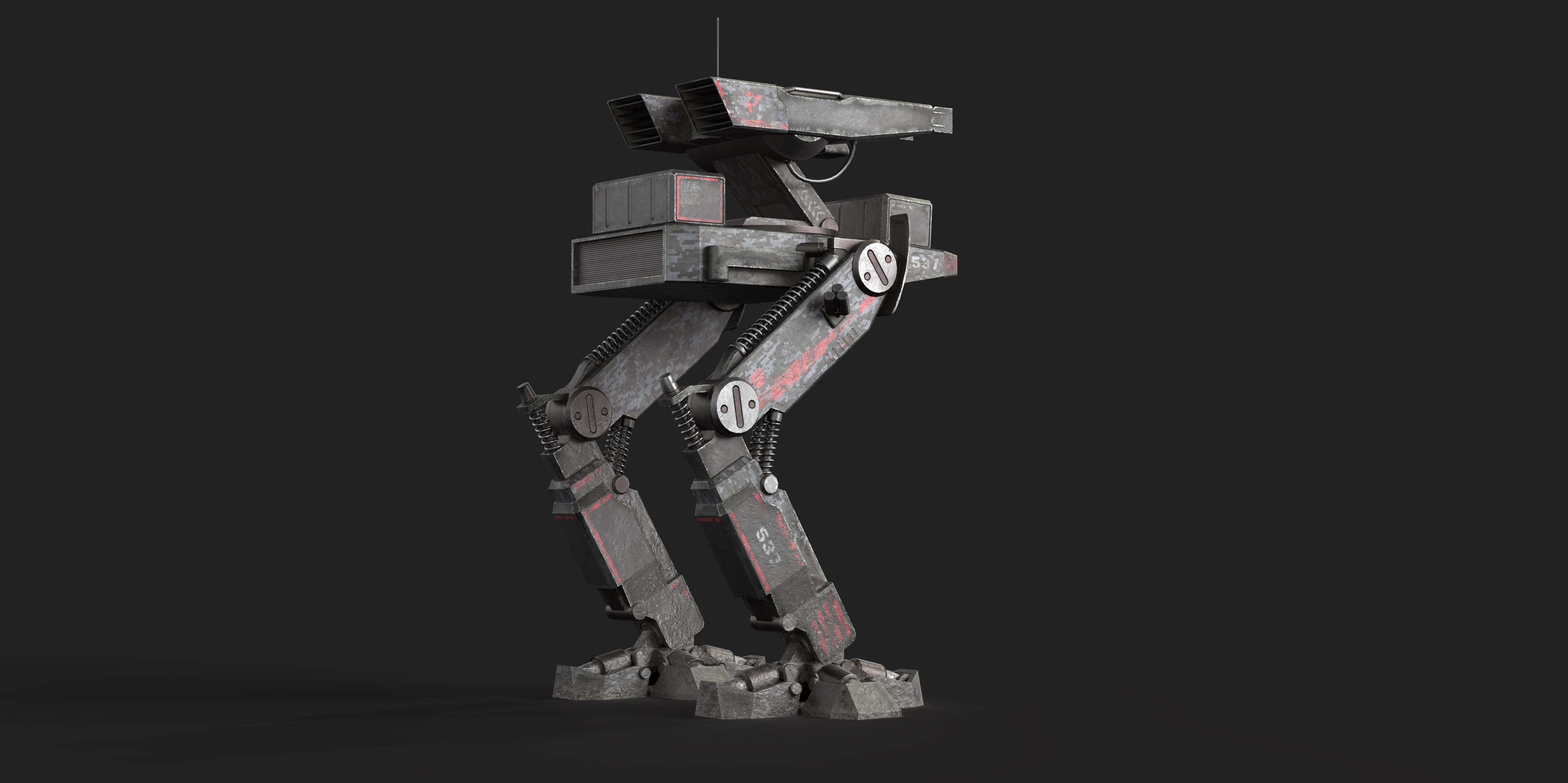 Mech Robot Two Legs Combat Sci-Fi Low-poly 3D model_7