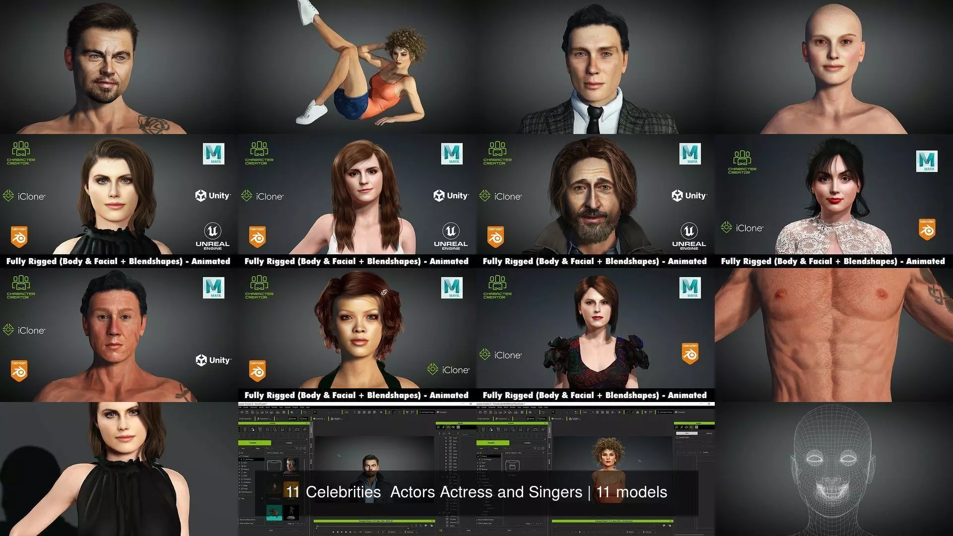 11 Celebrities Actors Actress and Singers 3D Model Collection_18