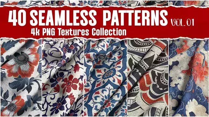 40 Seamless Patterns VOL01  4K PNG Textures collection
