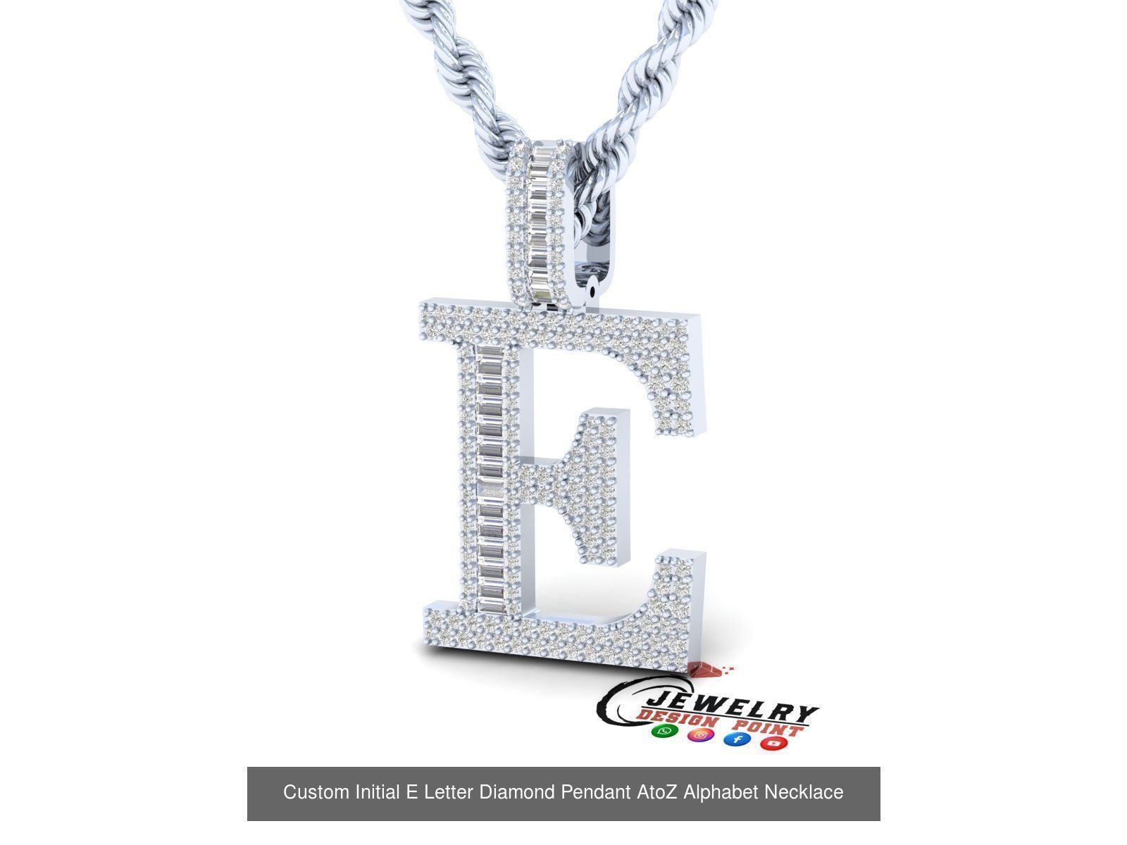 Custom Initial A to Z Letter Diamond Pendant - Alphabet Necklace 3D Model Collection_31