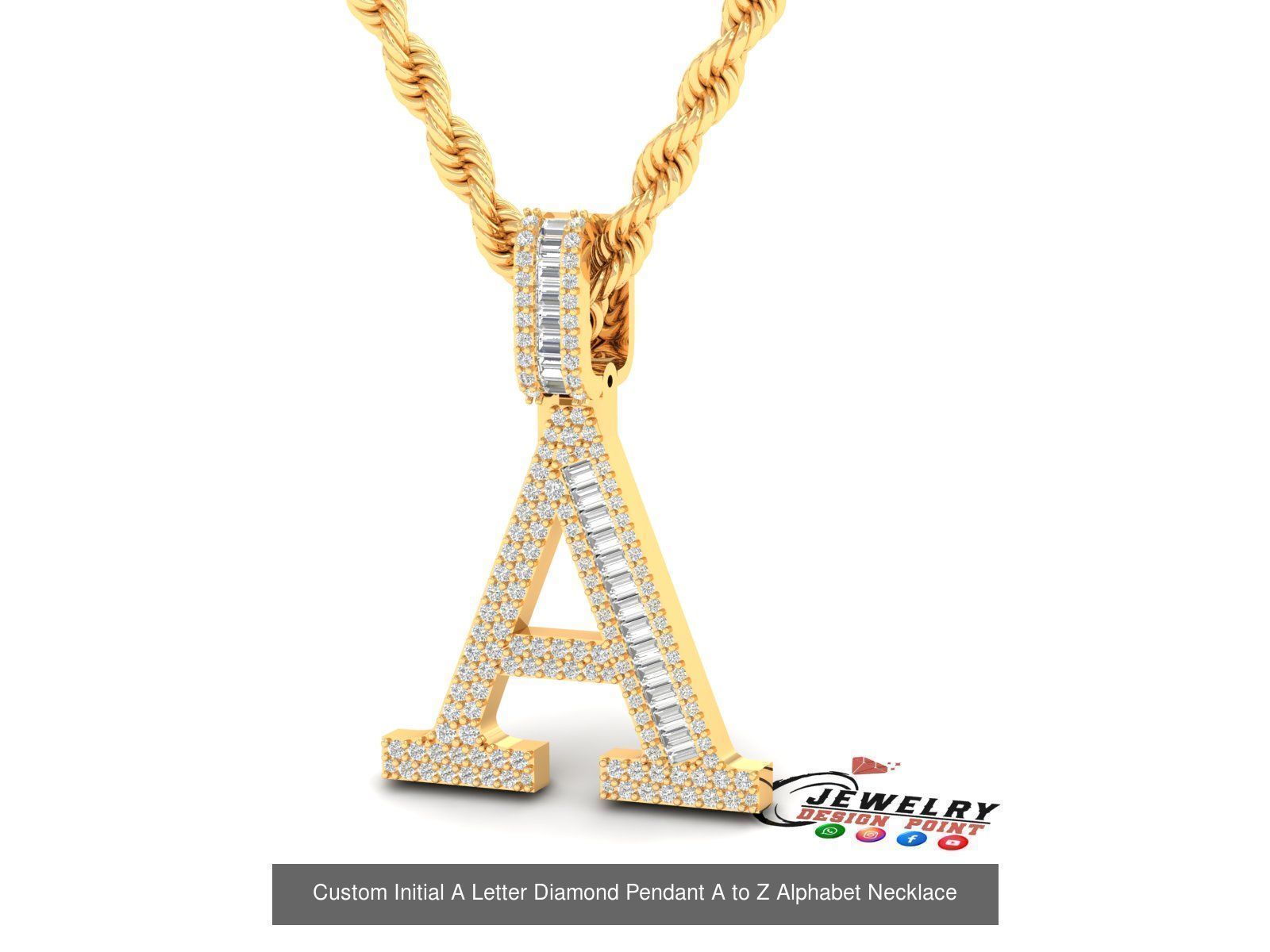Custom Initial A to Z Letter Diamond Pendant - Alphabet Necklace 3D Model Collection_27