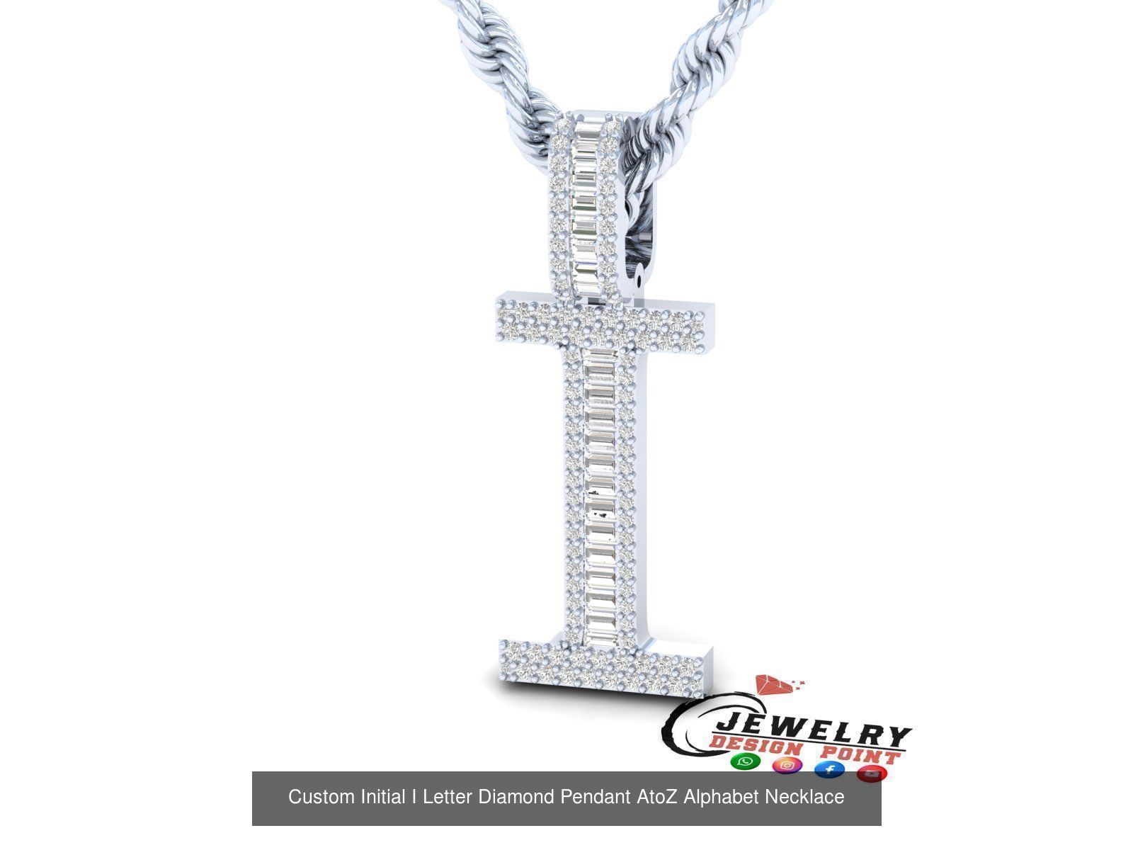 Custom Initial A to Z Letter Diamond Pendant - Alphabet Necklace 3D Model Collection_35