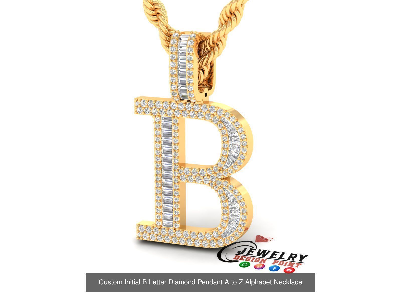 Custom Initial A to Z Letter Diamond Pendant - Alphabet Necklace 3D Model Collection_28
