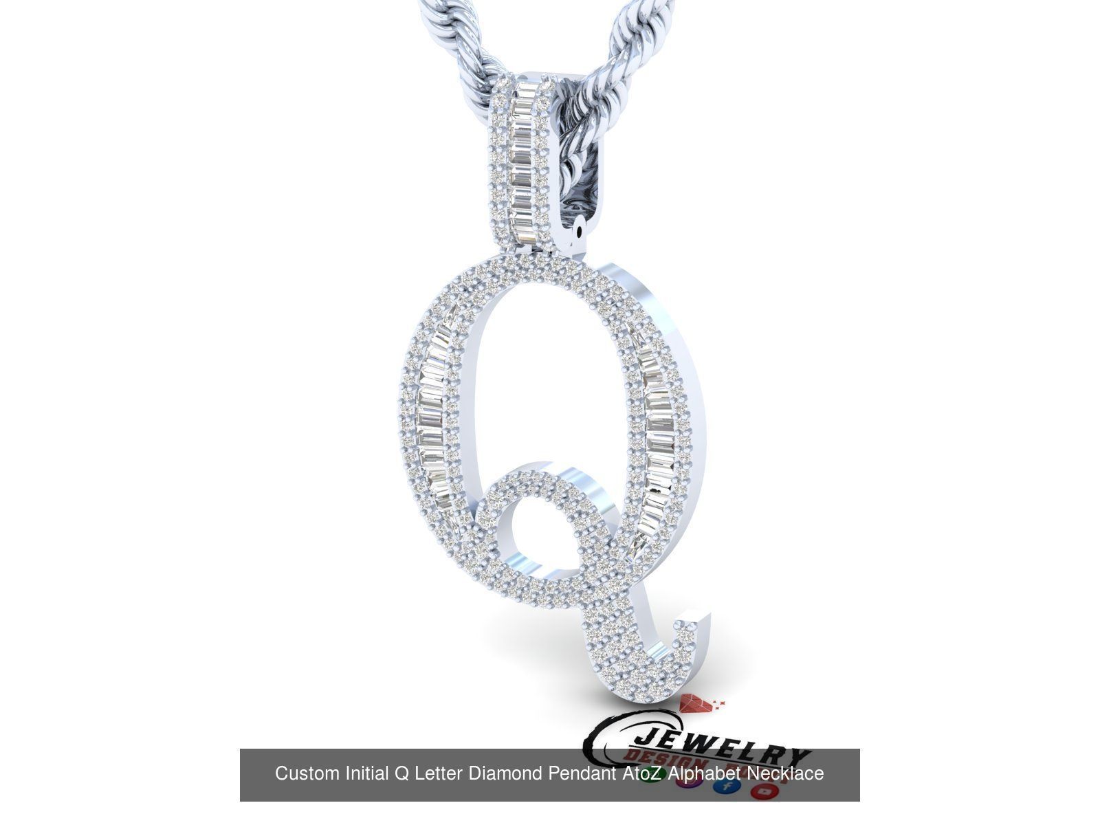 Custom Initial A to Z Letter Diamond Pendant - Alphabet Necklace 3D Model Collection_43