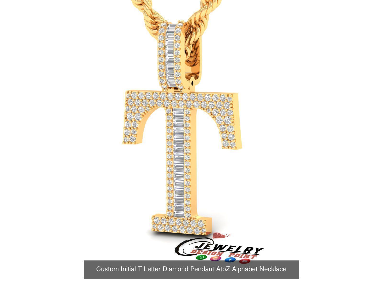 Custom Initial A to Z Letter Diamond Pendant - Alphabet Necklace 3D Model Collection_46