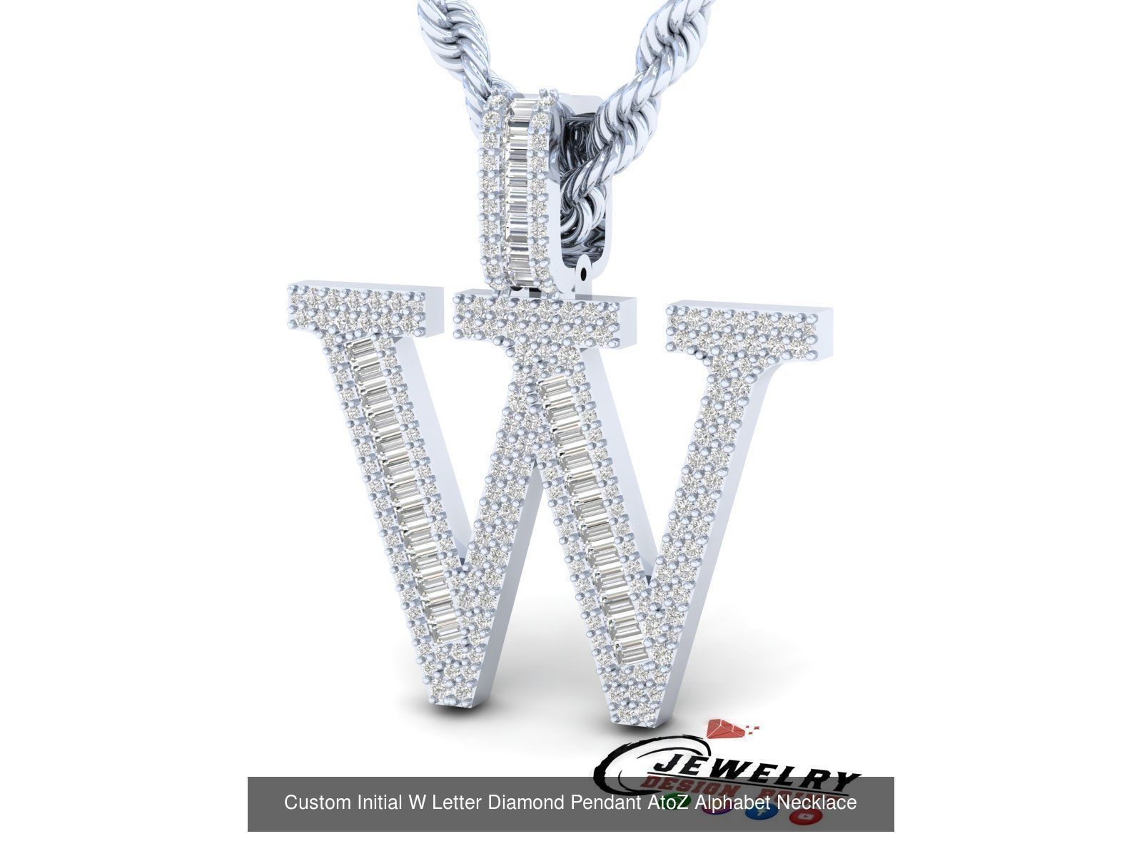 Custom Initial A to Z Letter Diamond Pendant - Alphabet Necklace 3D Model Collection_52