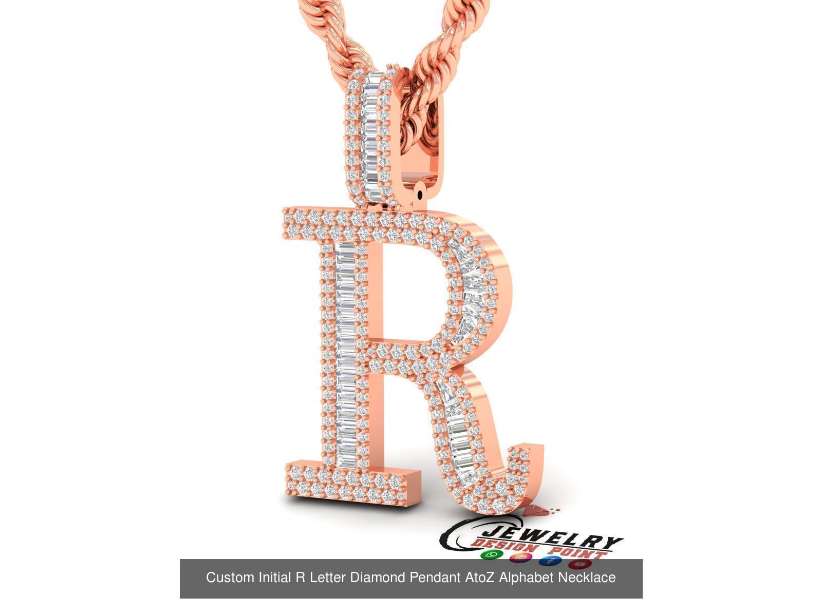 Custom Initial A to Z Letter Diamond Pendant - Alphabet Necklace 3D Model Collection_44