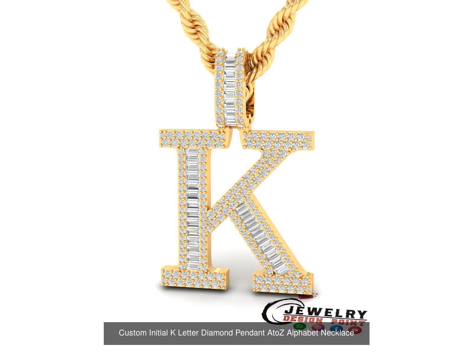 Custom Initial A to Z Letter Diamond Pendant - Alphabet Necklace 3D Model Collection_37