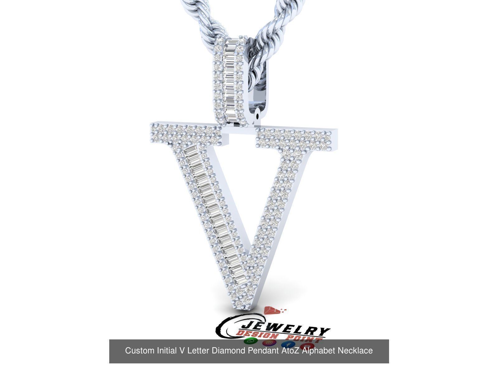 Custom Initial A to Z Letter Diamond Pendant - Alphabet Necklace 3D Model Collection_48