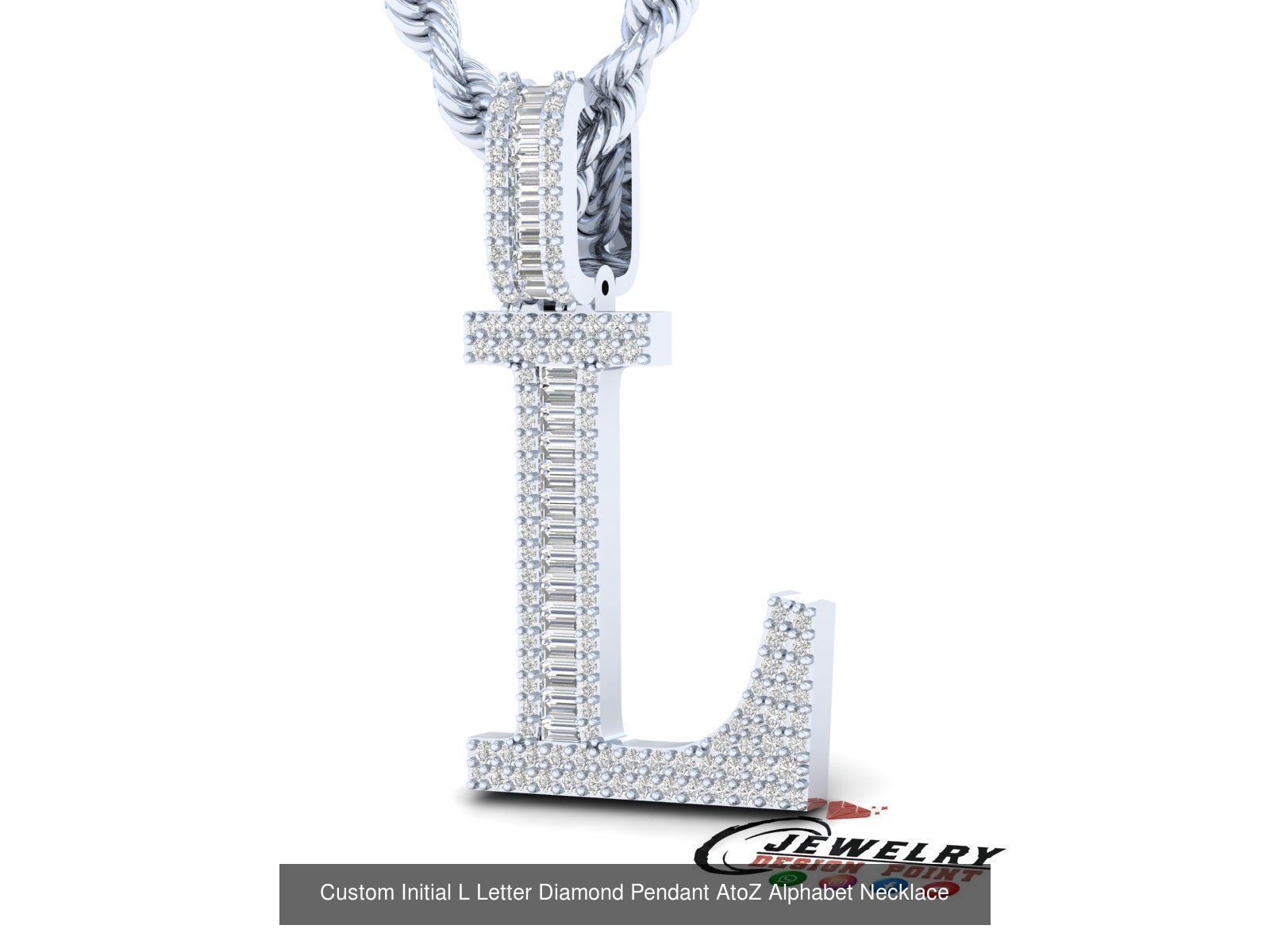 Custom Initial A to Z Letter Diamond Pendant - Alphabet Necklace 3D Model Collection_38