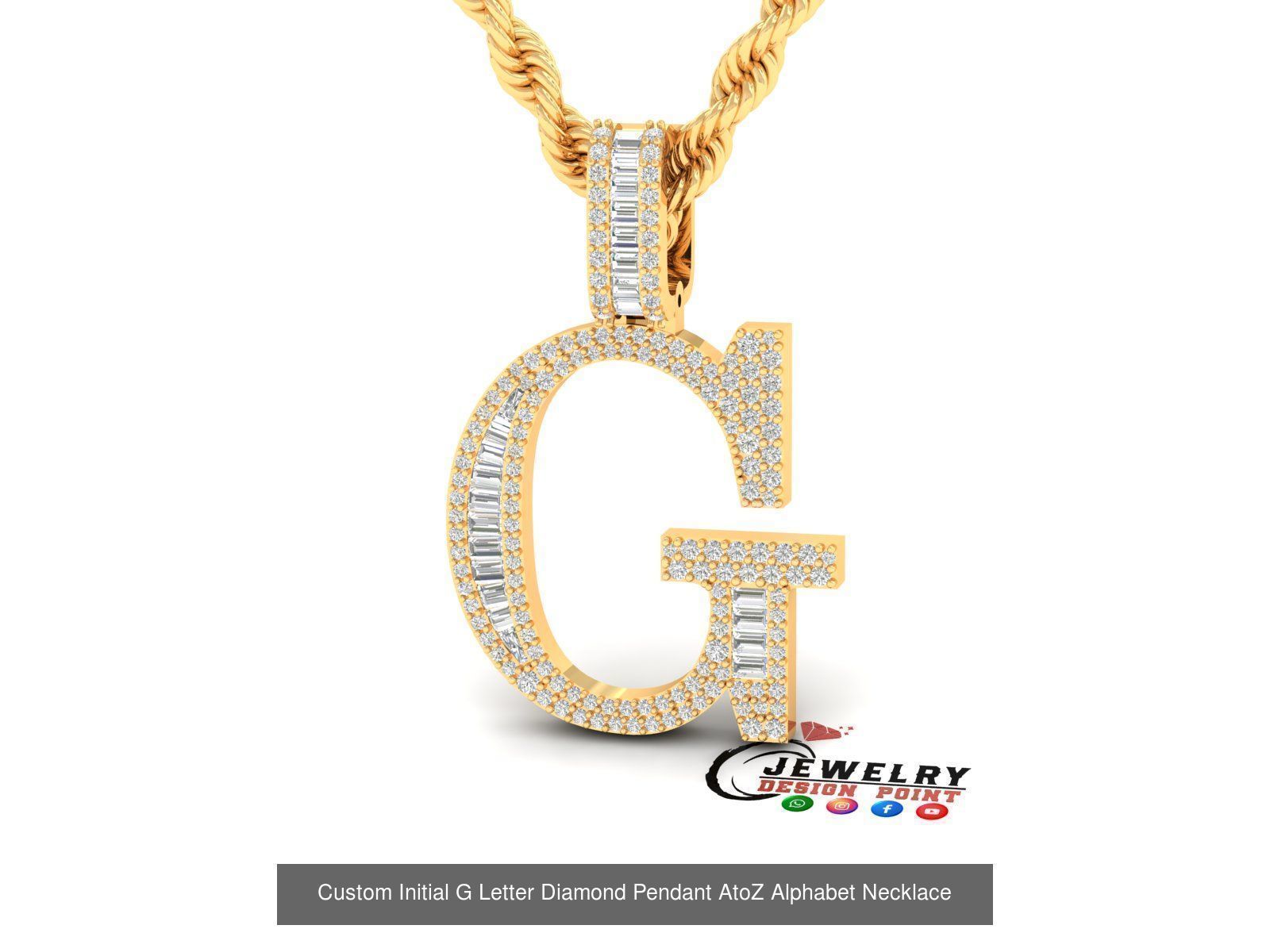 Custom Initial A to Z Letter Diamond Pendant - Alphabet Necklace 3D Model Collection_33