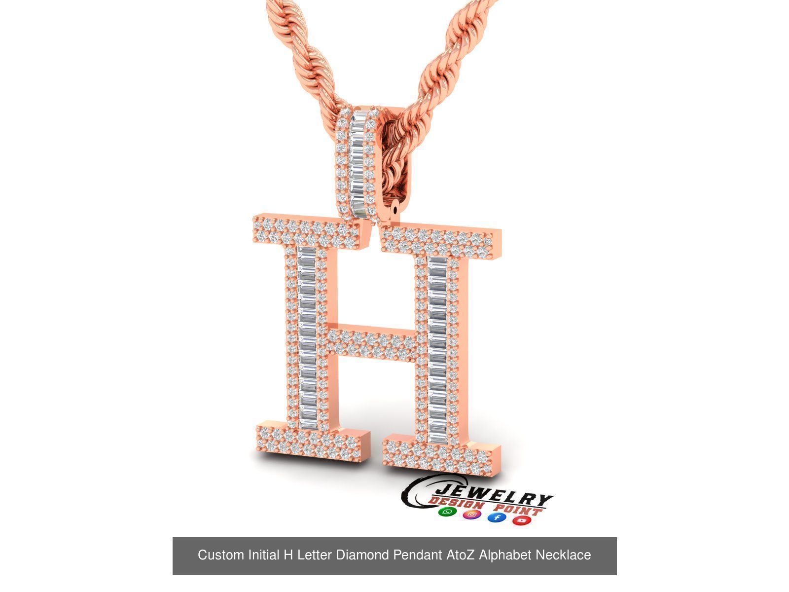 Custom Initial A to Z Letter Diamond Pendant - Alphabet Necklace 3D Model Collection_34
