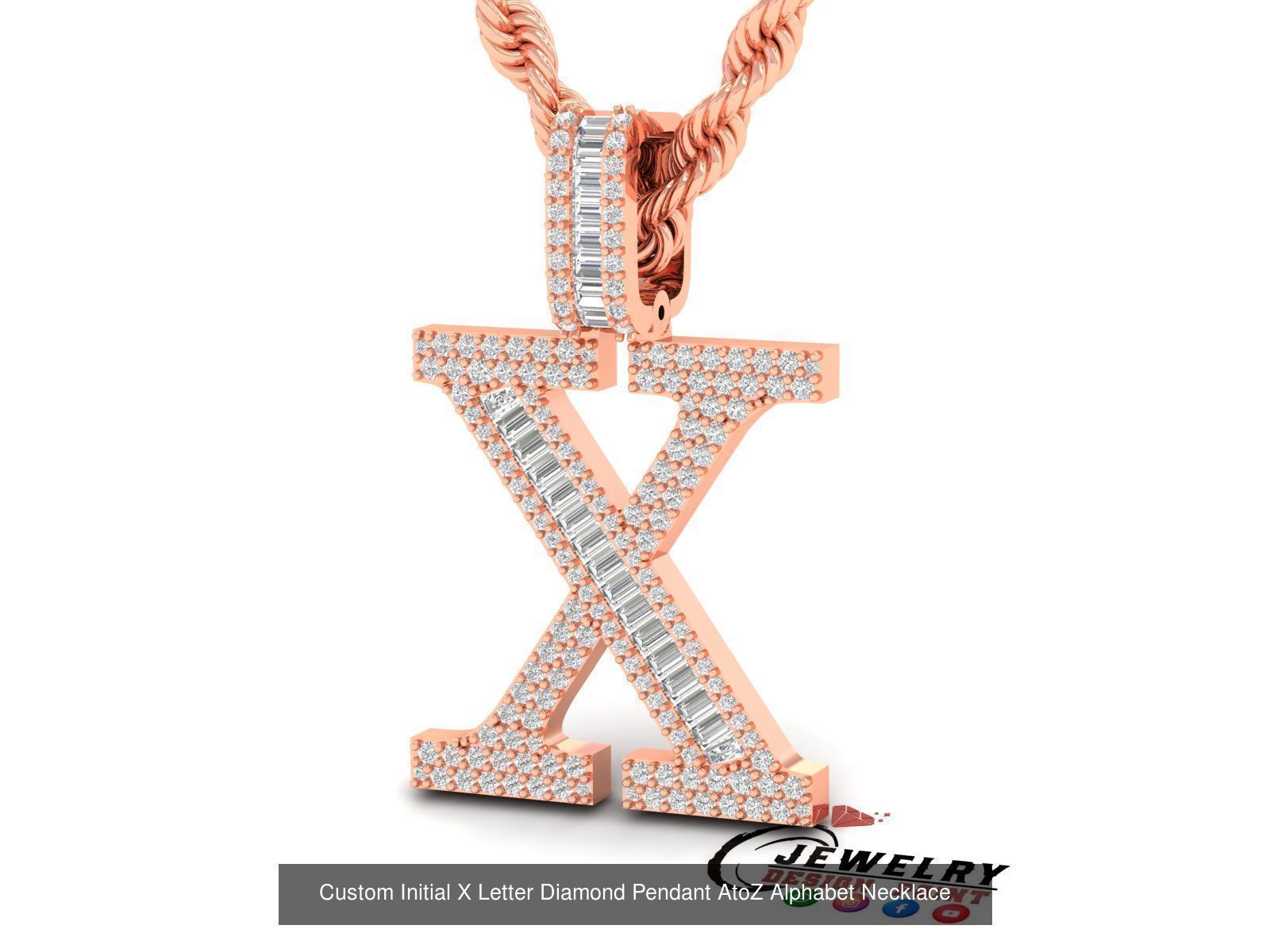 Custom Initial A to Z Letter Diamond Pendant - Alphabet Necklace 3D Model Collection_49