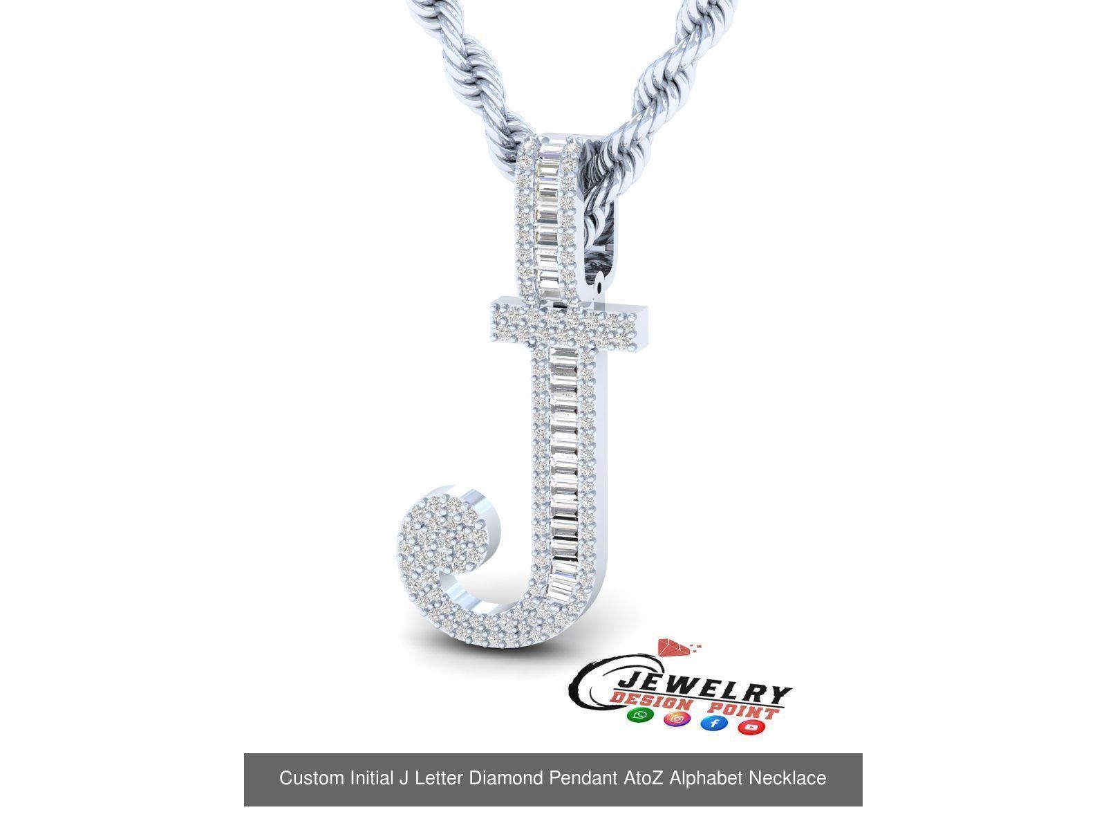 Custom Initial A to Z Letter Diamond Pendant - Alphabet Necklace 3D Model Collection_36