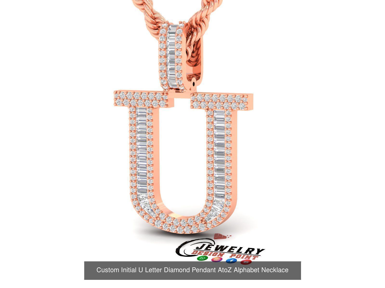 Custom Initial A to Z Letter Diamond Pendant - Alphabet Necklace 3D Model Collection_47