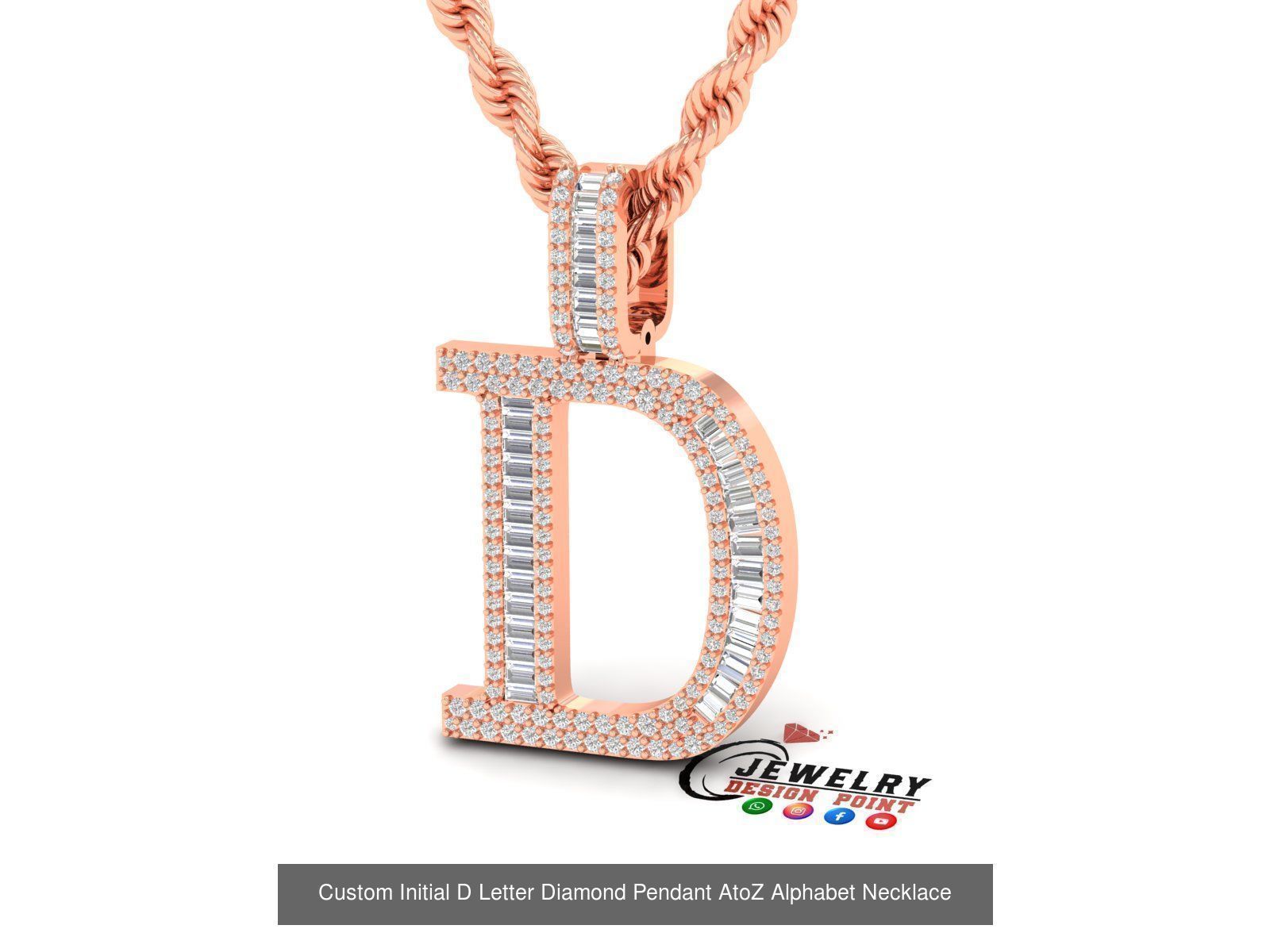 Custom Initial A to Z Letter Diamond Pendant - Alphabet Necklace 3D Model Collection_30