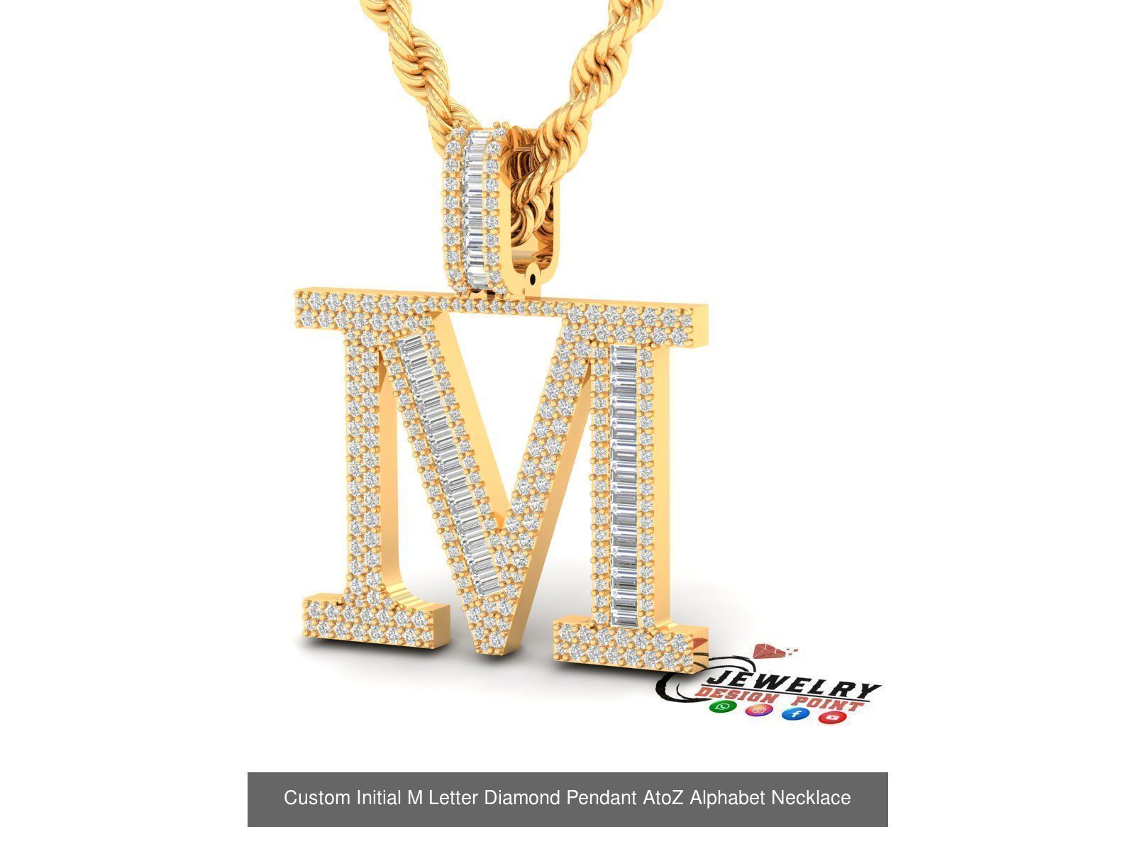 Custom Initial A to Z Letter Diamond Pendant - Alphabet Necklace 3D Model Collection_39