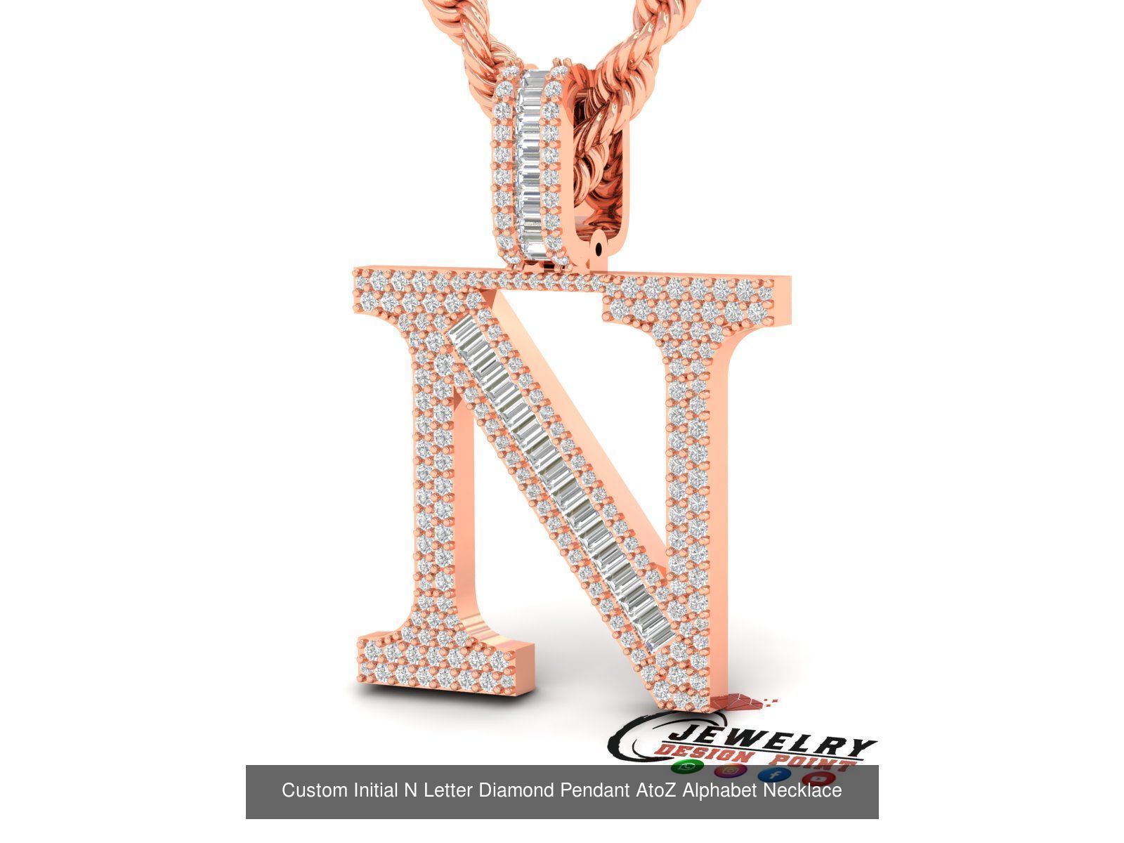 Custom Initial A to Z Letter Diamond Pendant - Alphabet Necklace 3D Model Collection_40