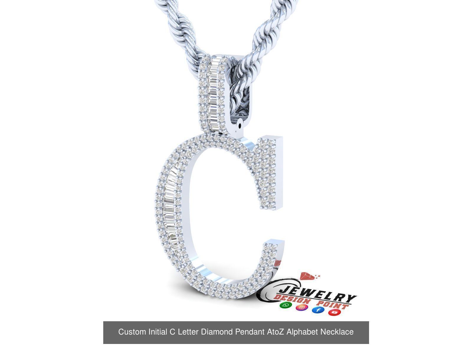 Custom Initial A to Z Letter Diamond Pendant - Alphabet Necklace 3D Model Collection_29