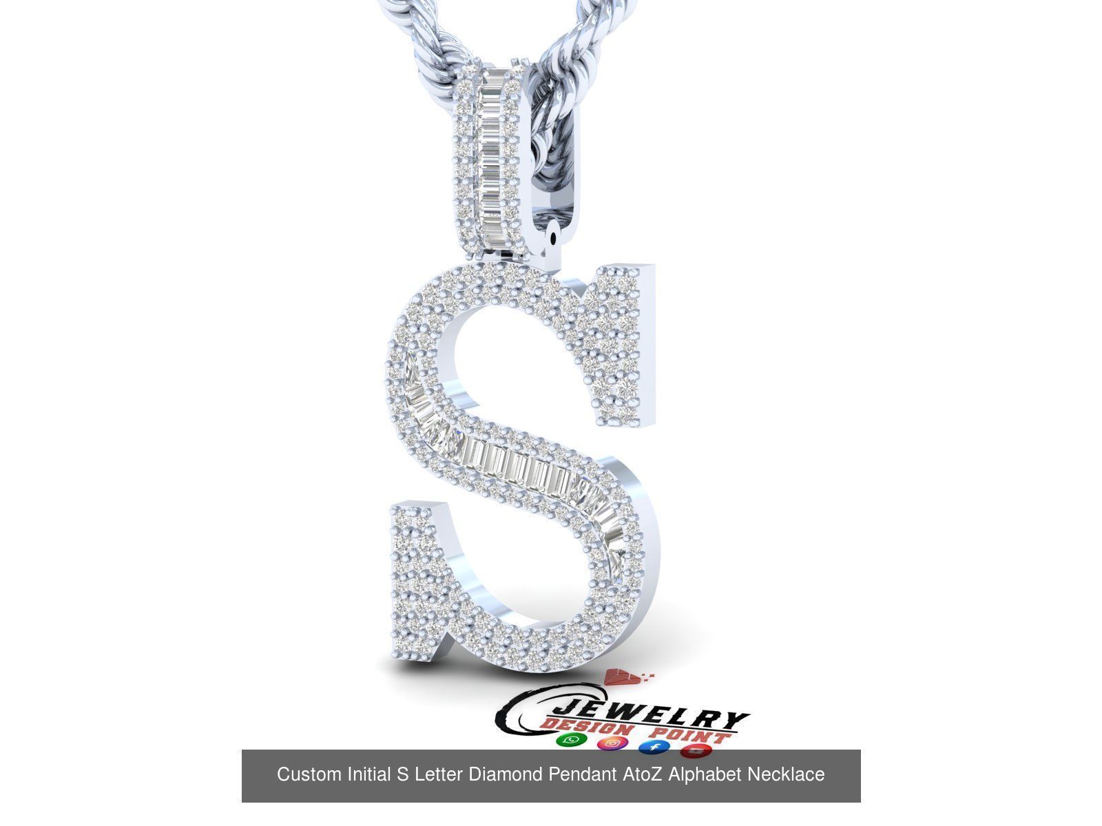 Custom Initial A to Z Letter Diamond Pendant - Alphabet Necklace 3D Model Collection_45