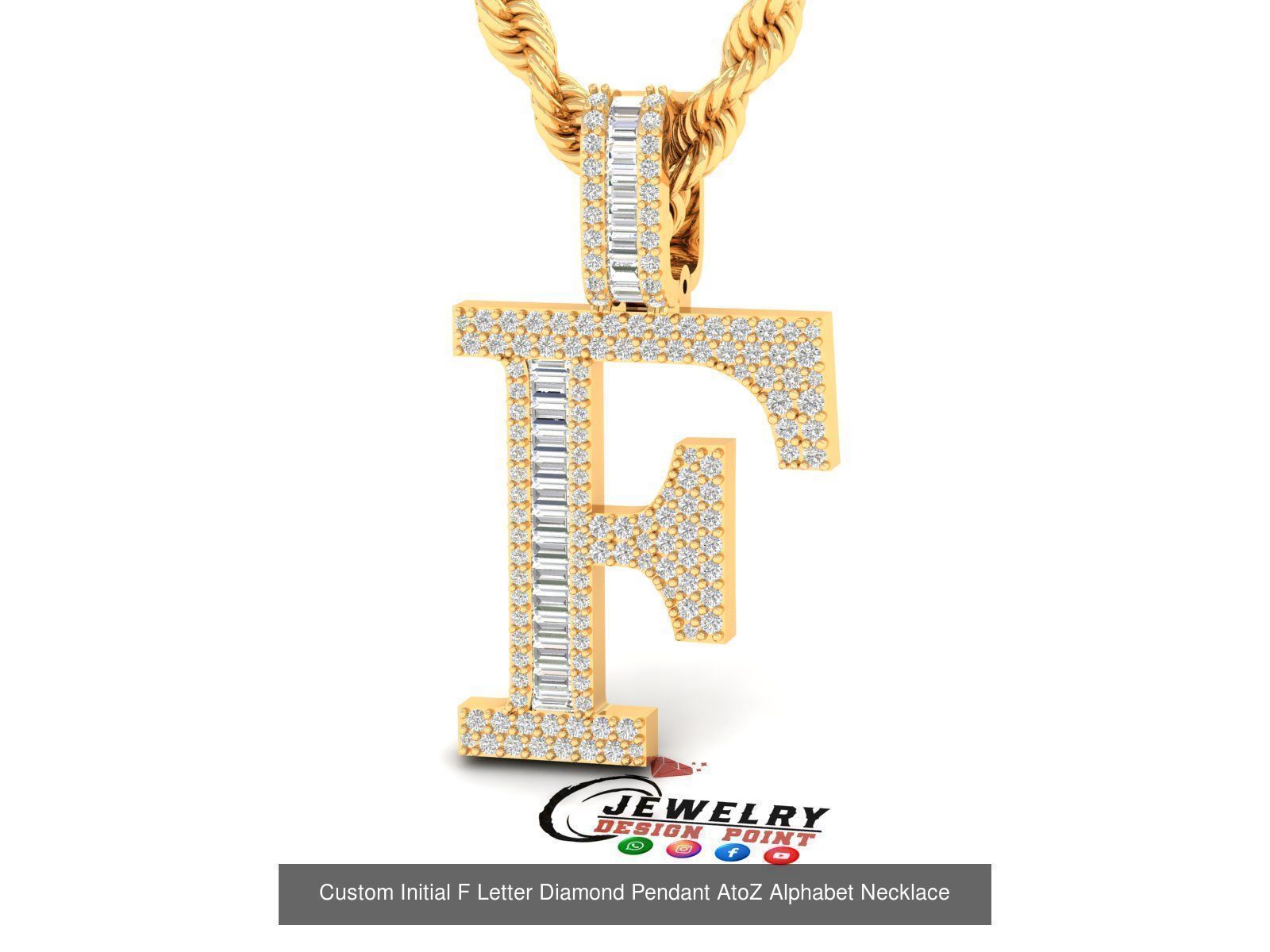 Custom Initial A to Z Letter Diamond Pendant - Alphabet Necklace 3D Model Collection_32