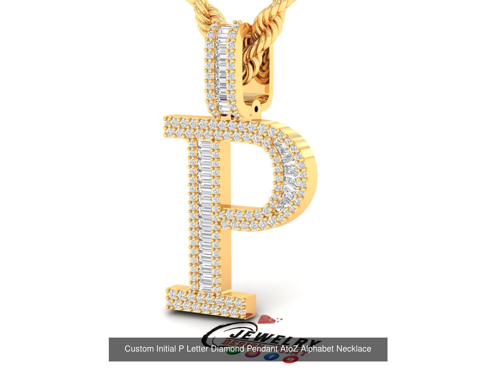 Custom Initial A to Z Letter Diamond Pendant - Alphabet Necklace 3D Model Collection_42