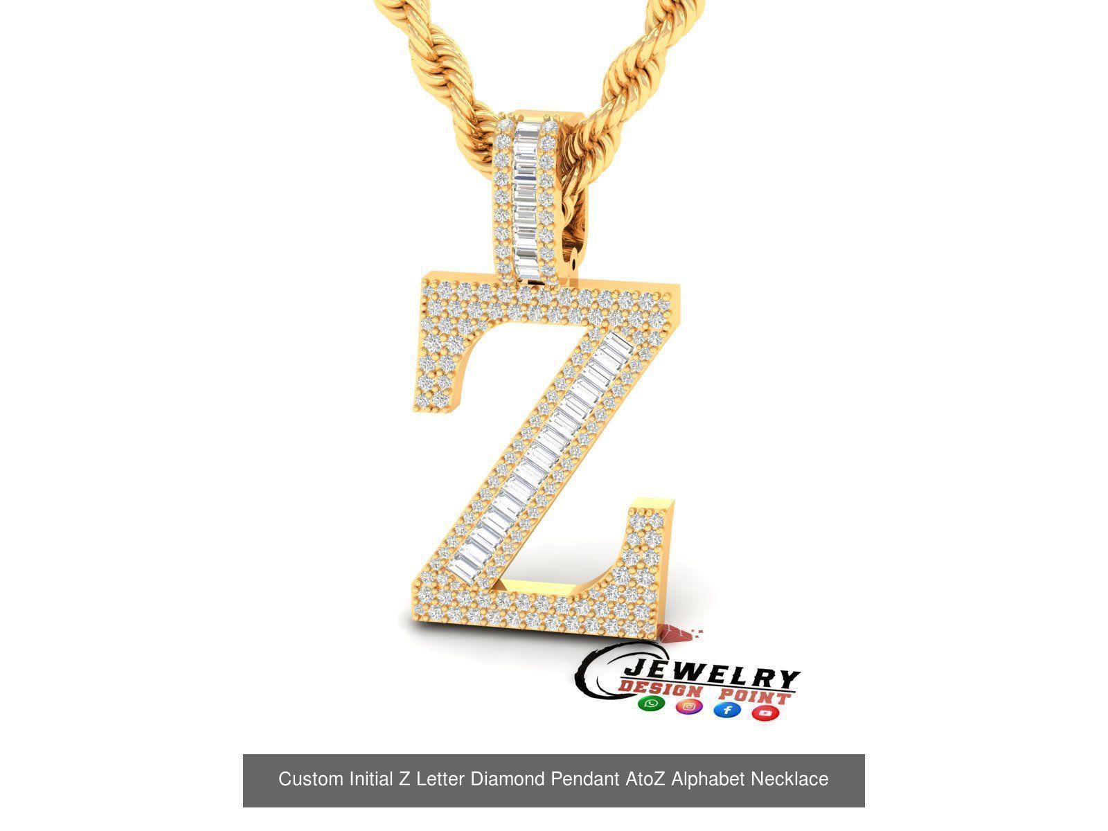 Custom Initial A to Z Letter Diamond Pendant - Alphabet Necklace 3D Model Collection_51