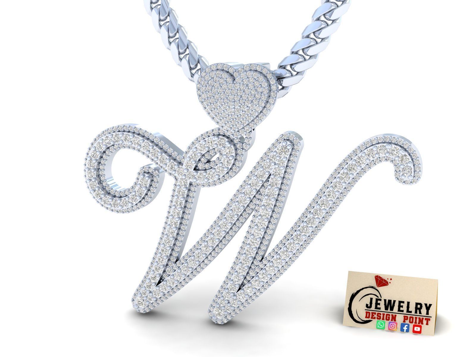 Custom Initial Letter A to Z  Diamond Pendant Alphabet Necklace  3D Model Collection_19