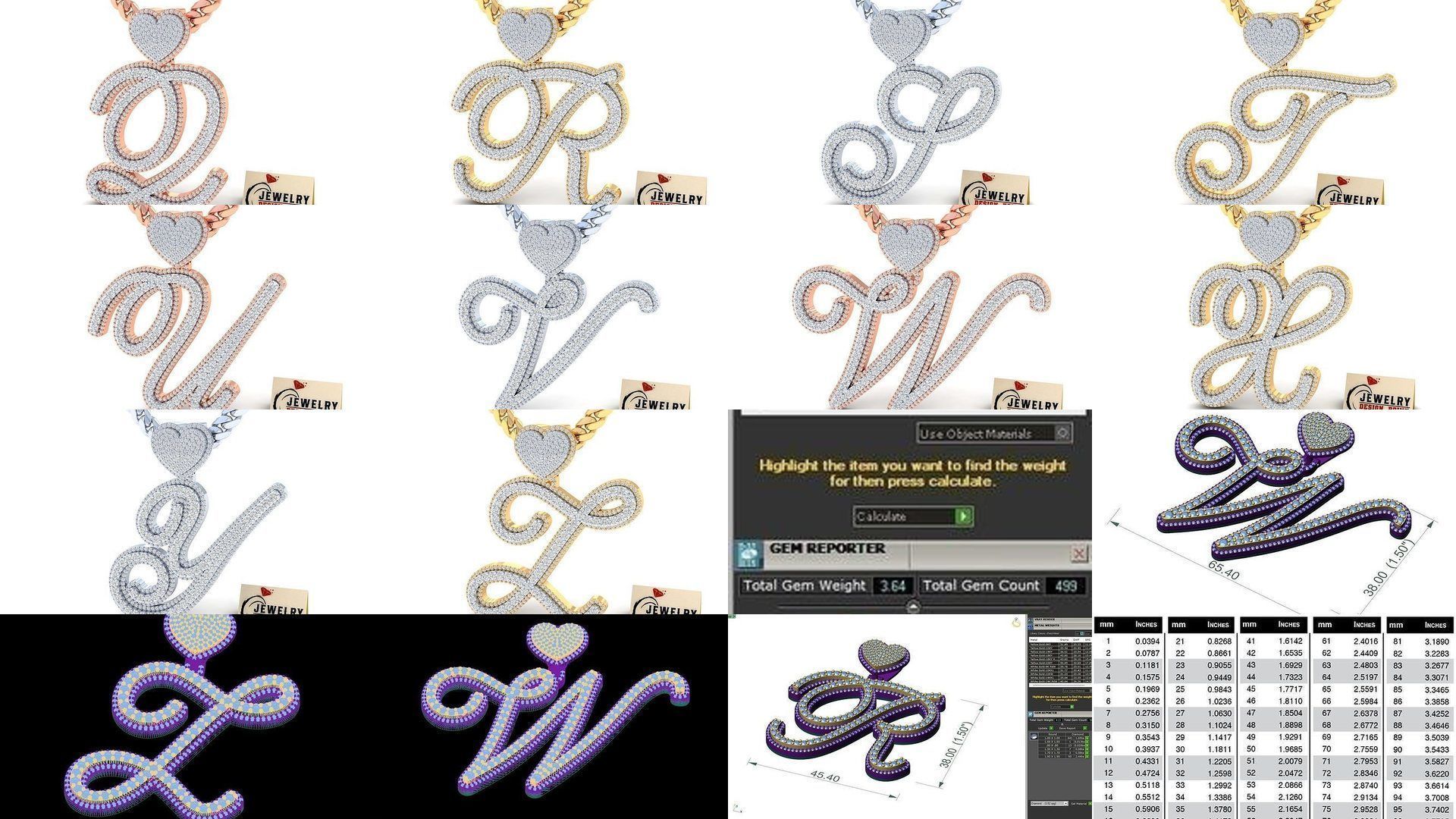 Custom Initial Letter A to Z  Diamond Pendant Alphabet Necklace  3D Model Collection_1