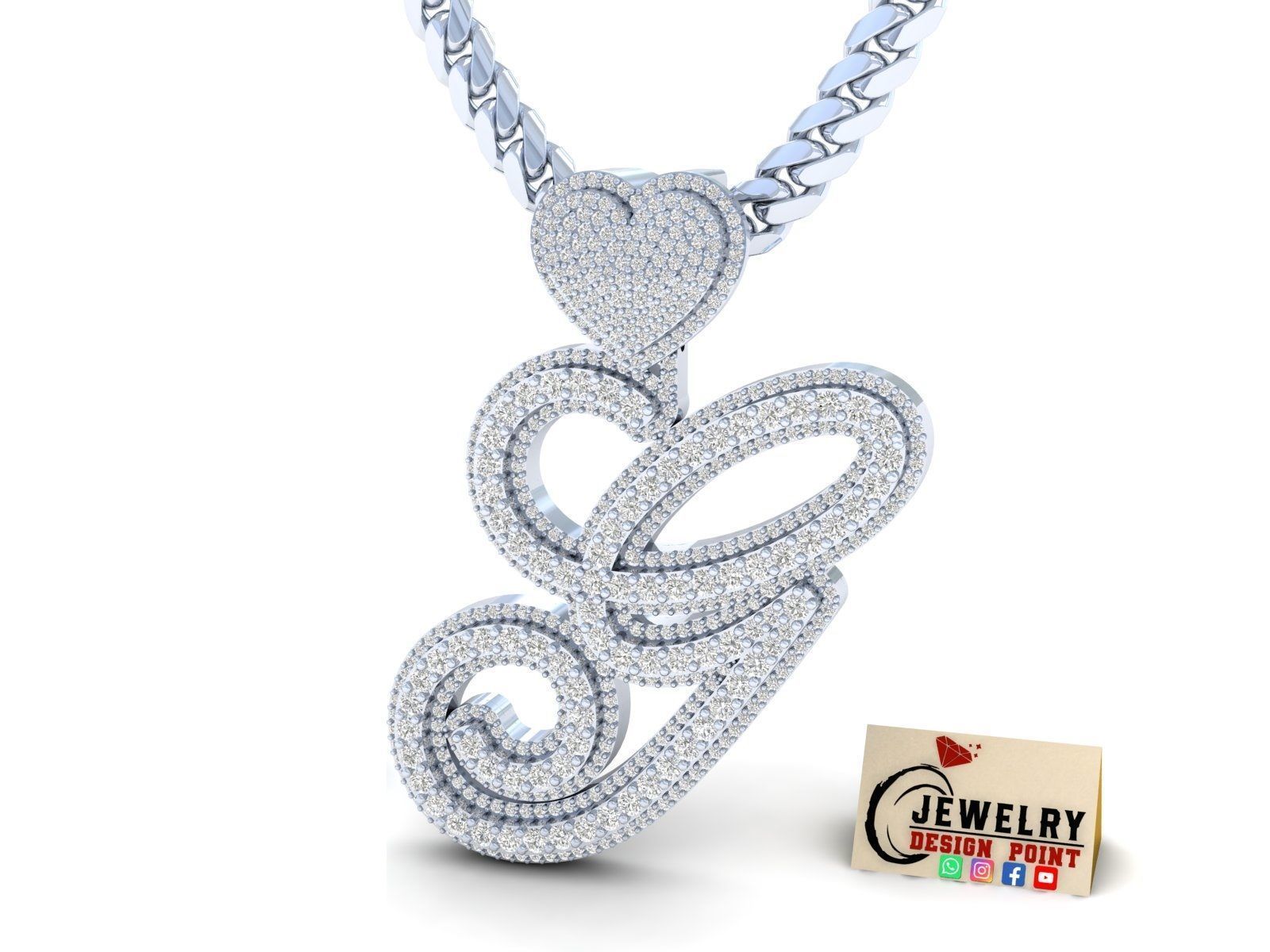 Custom Initial Letter A to Z  Diamond Pendant Alphabet Necklace  3D Model Collection_3