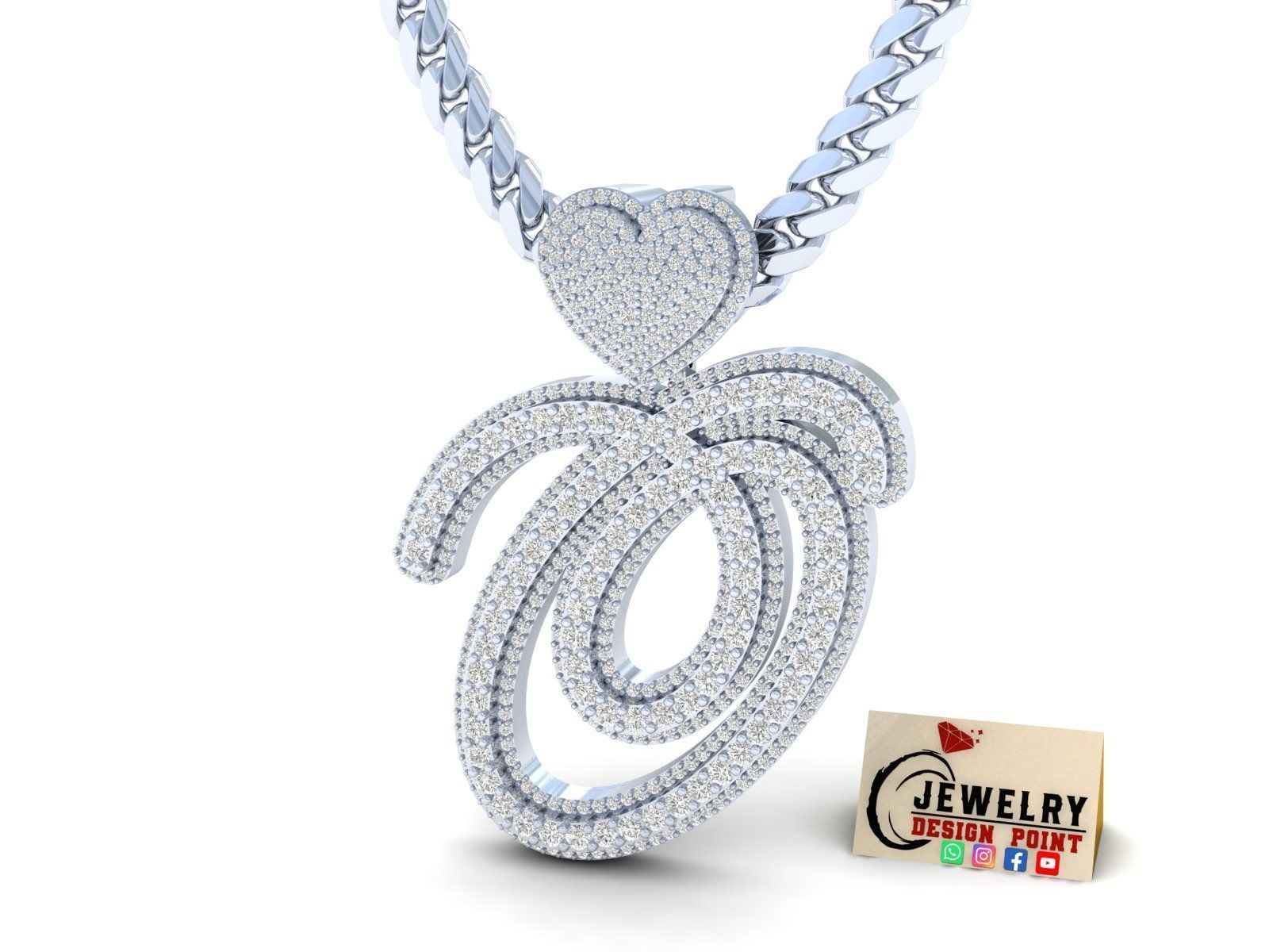 Custom Initial Letter A to Z  Diamond Pendant Alphabet Necklace  3D Model Collection_23