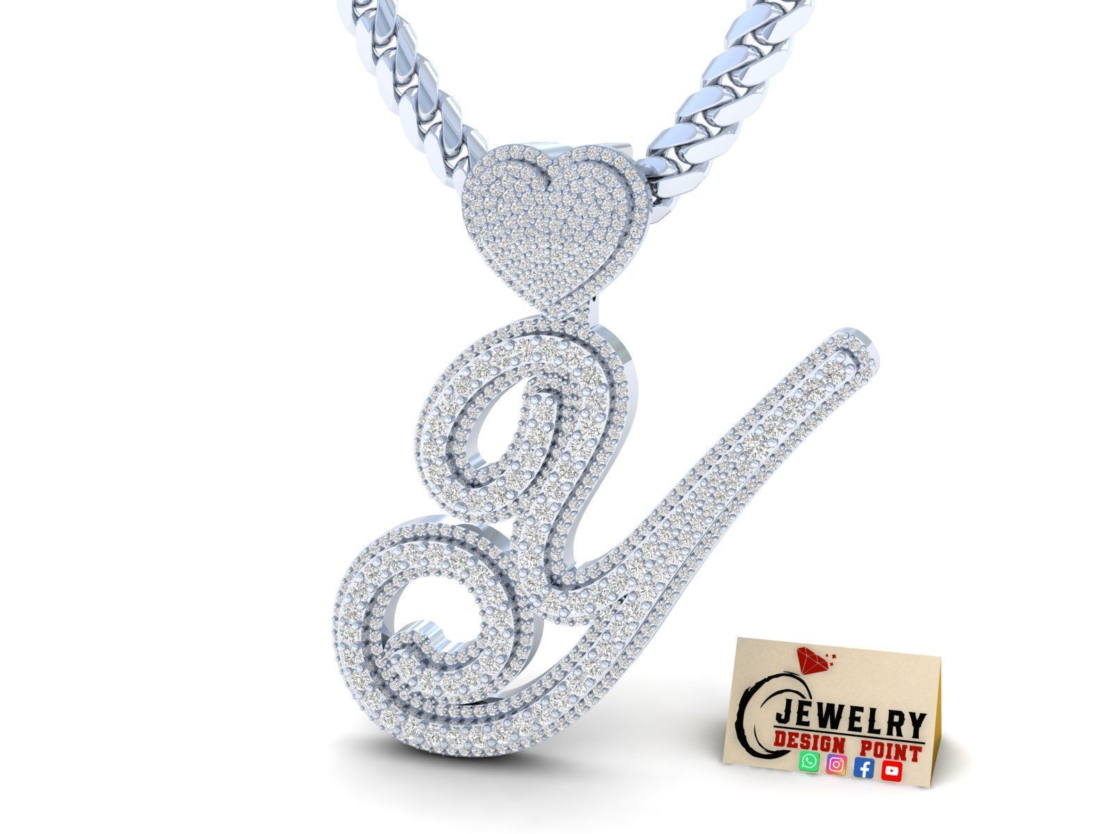 Custom Initial Letter A to Z  Diamond Pendant Alphabet Necklace  3D Model Collection_9