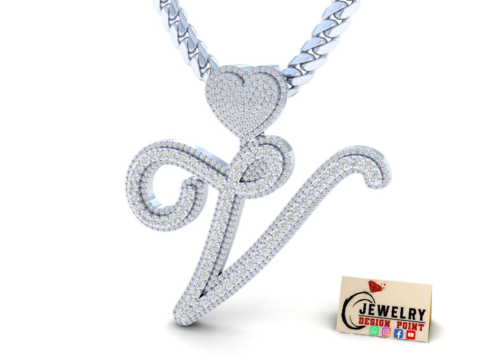 Custom Initial Letter A to Z  Diamond Pendant Alphabet Necklace  3D Model Collection_11