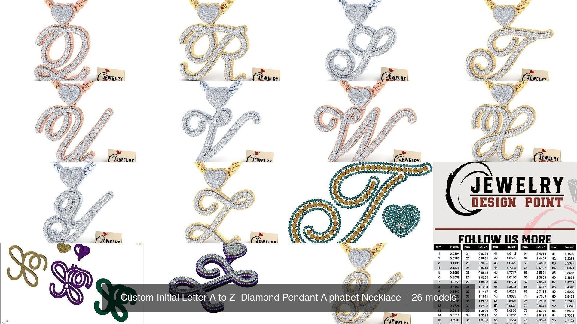 Custom Initial Letter A to Z  Diamond Pendant Alphabet Necklace  3D Model Collection_2