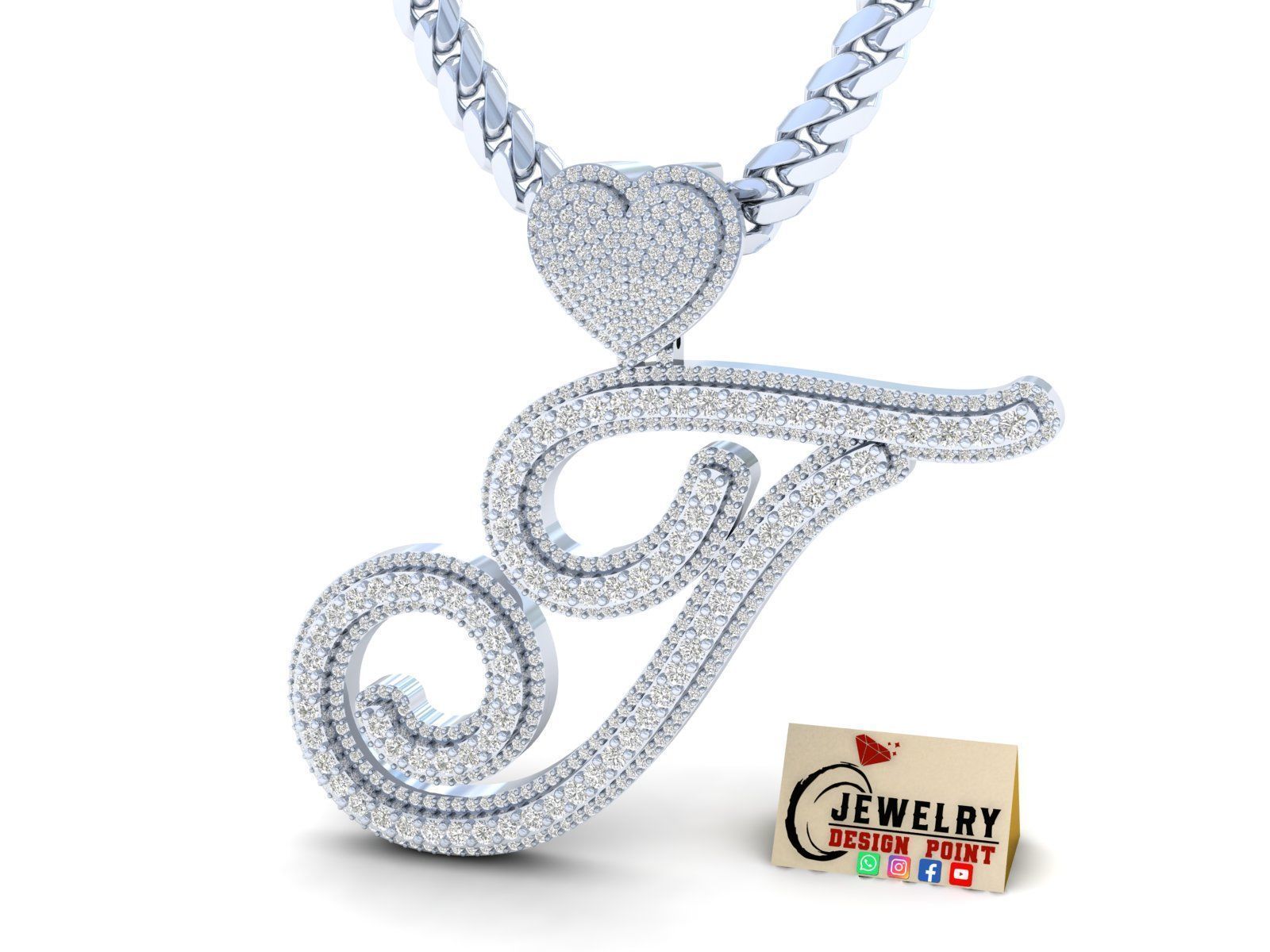 Custom Initial Letter A to Z  Diamond Pendant Alphabet Necklace  3D Model Collection_7