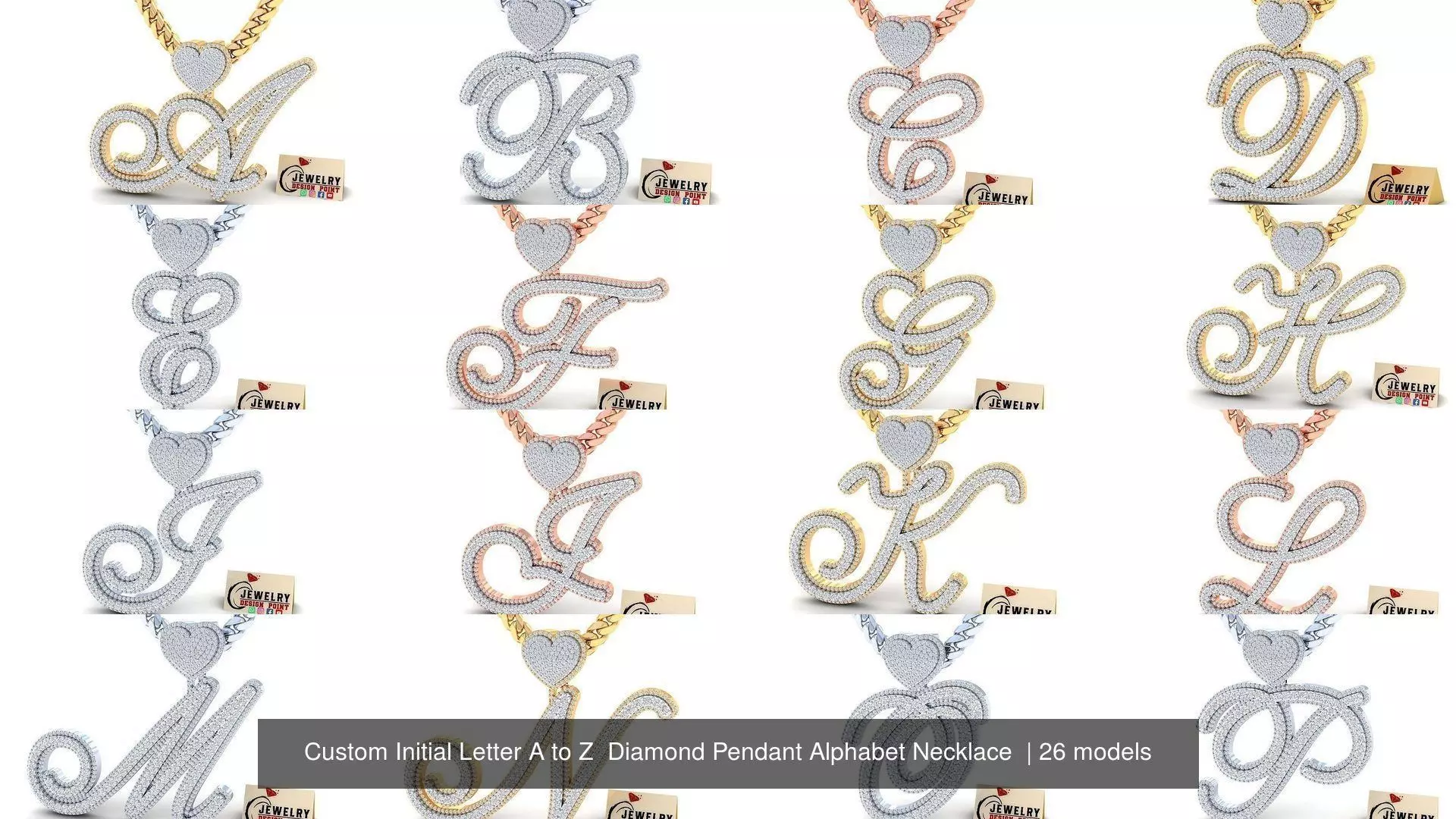 Custom Initial Letter A to Z  Diamond Pendant Alphabet Necklace  3D Model Collection_0