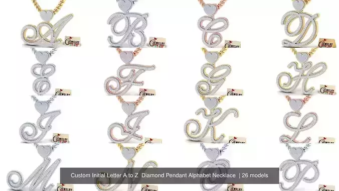 Custom Initial Letter A to Z  Diamond Pendant Alphabet Necklace  3D Model Collection