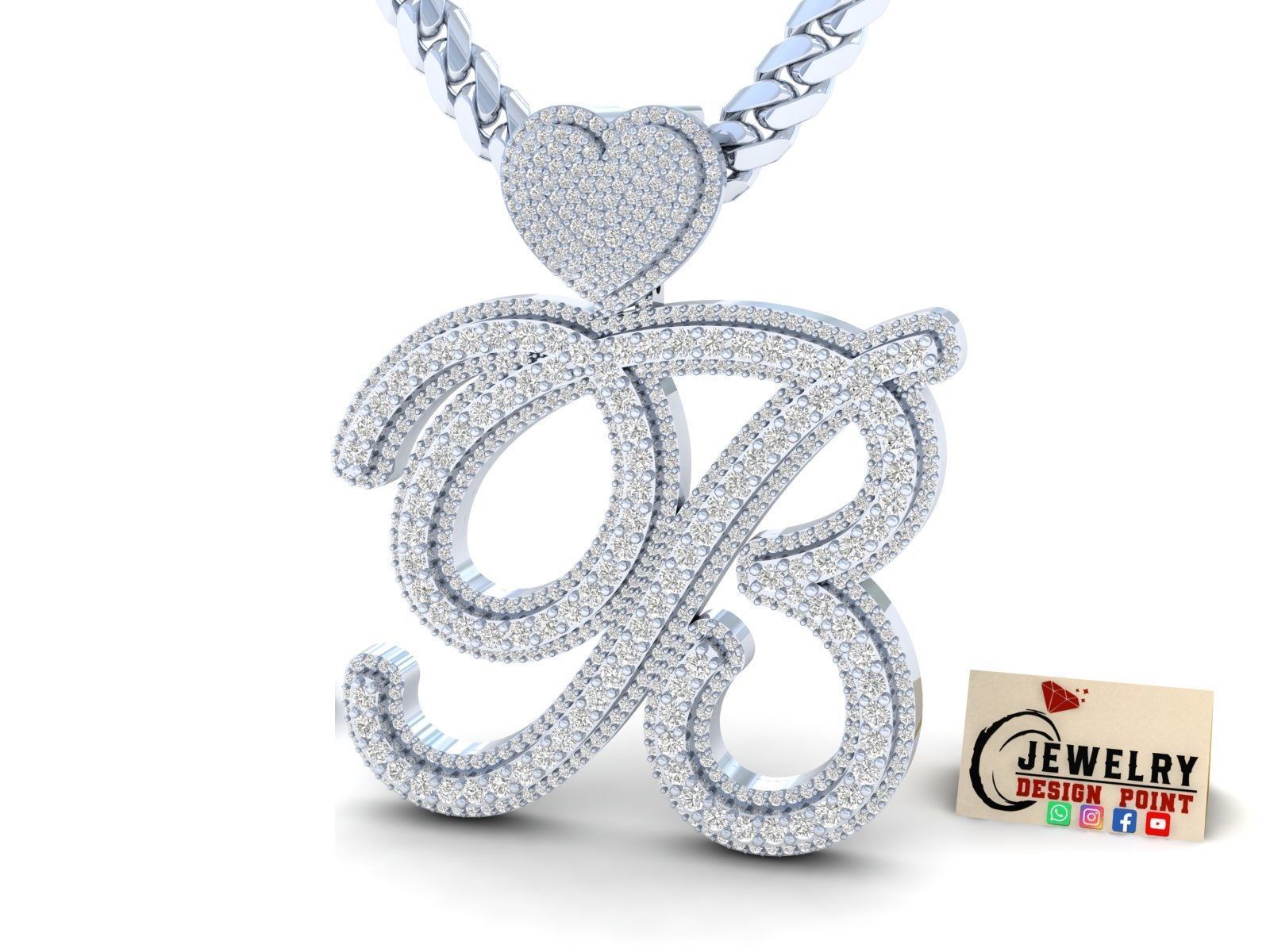 Custom Initial Letter A to Z  Diamond Pendant Alphabet Necklace  3D Model Collection_27