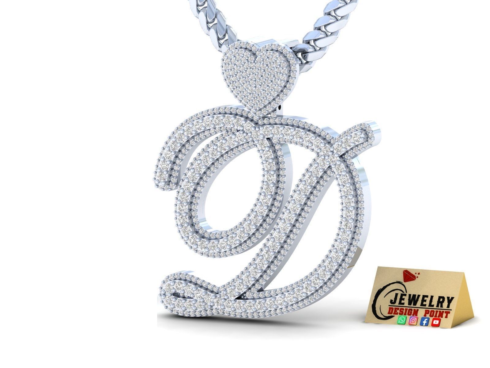 Custom Initial Letter A to Z  Diamond Pendant Alphabet Necklace  3D Model Collection_6