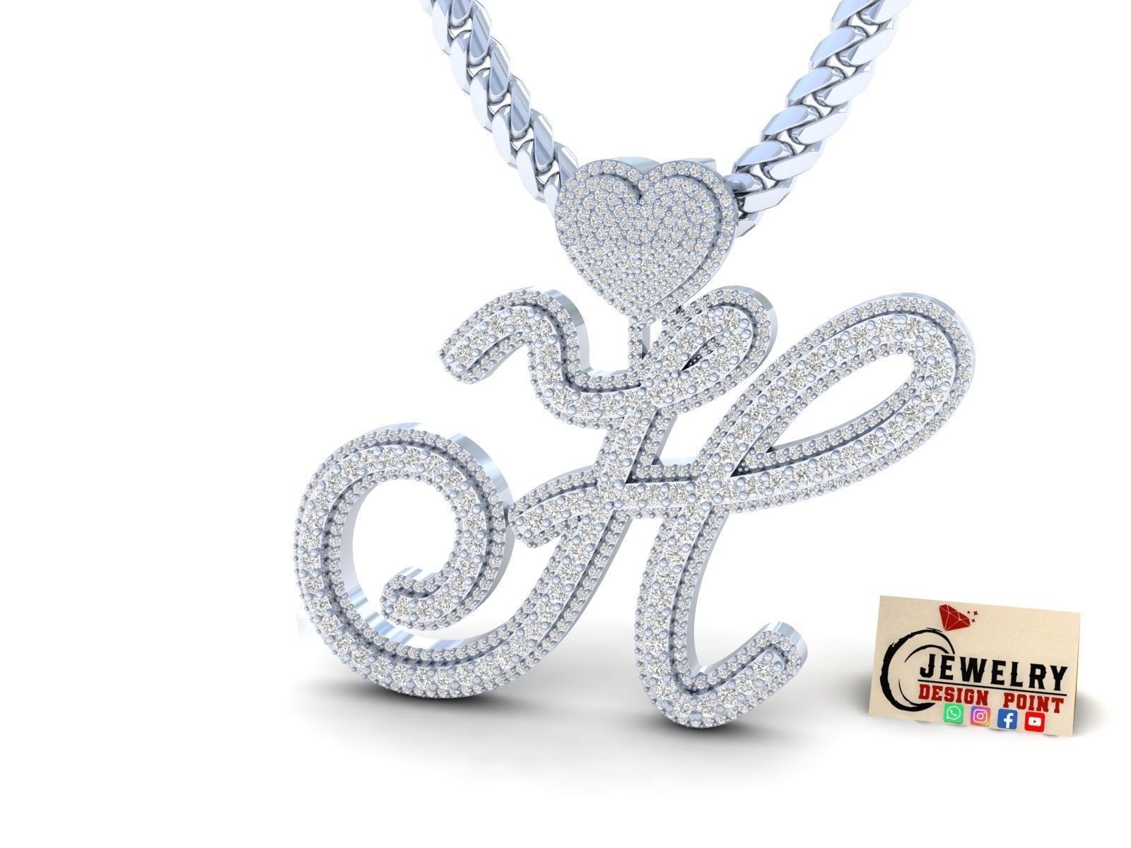 Custom Initial Letter A to Z  Diamond Pendant Alphabet Necklace  3D Model Collection_20