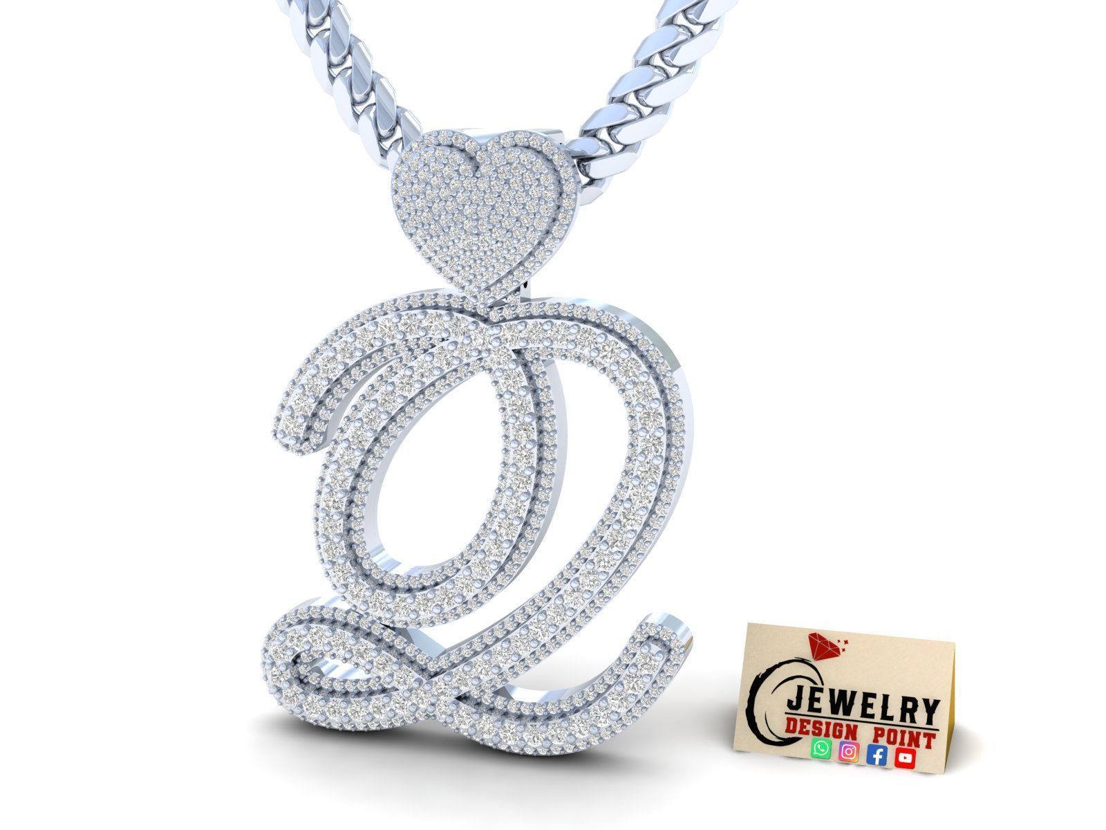 Custom Initial Letter A to Z  Diamond Pendant Alphabet Necklace  3D Model Collection_13