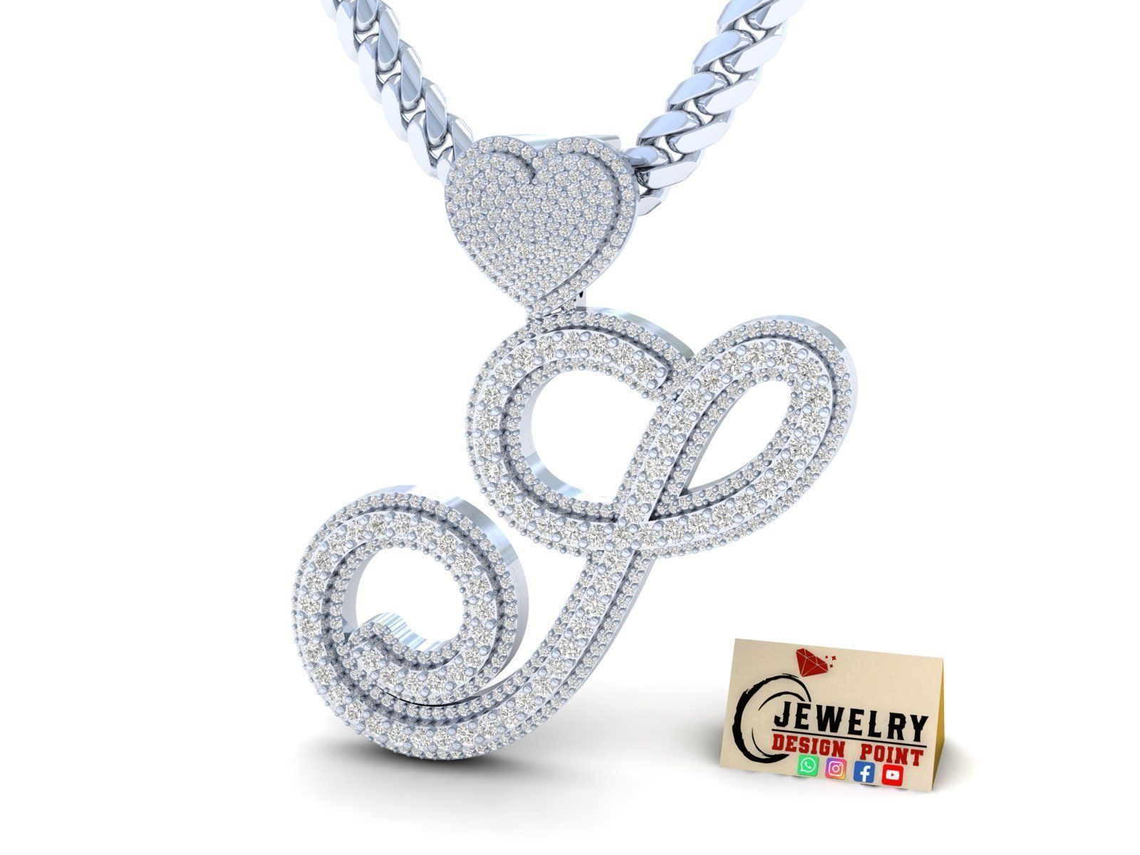 Custom Initial Letter A to Z  Diamond Pendant Alphabet Necklace  3D Model Collection_25