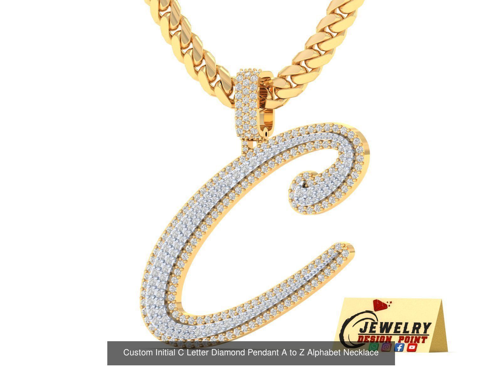 Custom Initial Letter A to Z  Diamond Pendant Alphabet Necklace  3D Model Collection_31