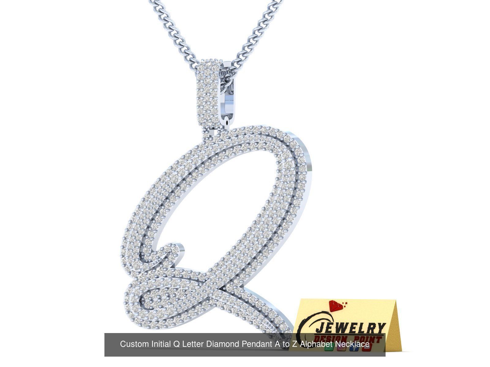 Custom Initial Letter A to Z  Diamond Pendant Alphabet Necklace  3D Model Collection_45