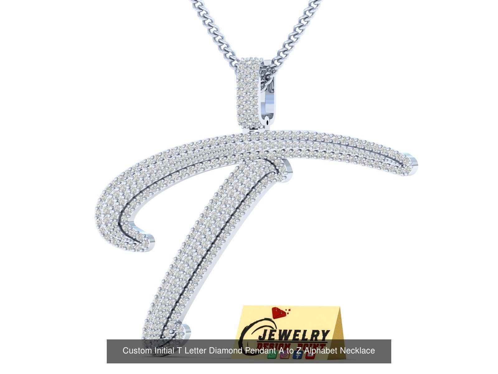 Custom Initial Letter A to Z  Diamond Pendant Alphabet Necklace  3D Model Collection_48
