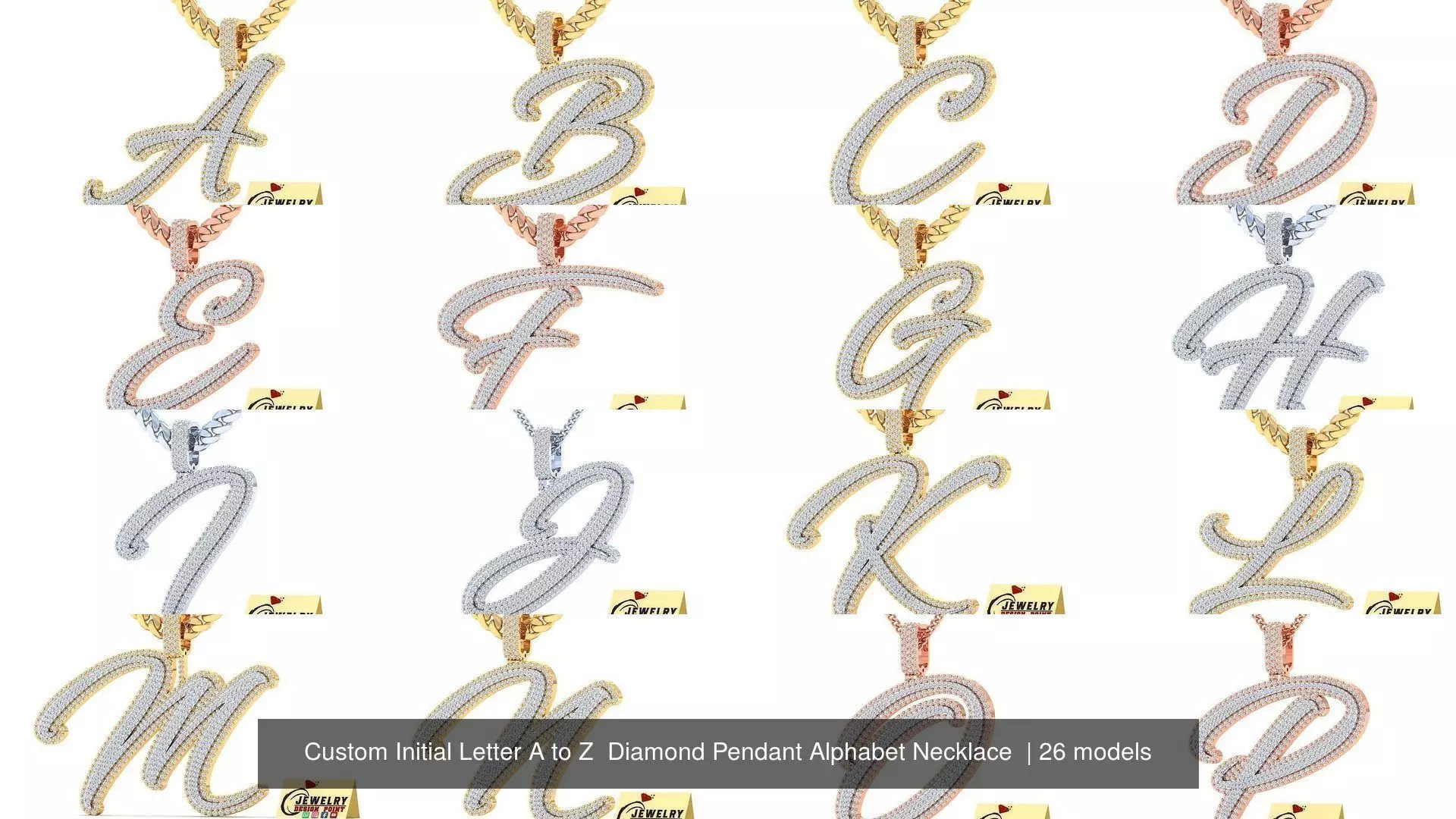Custom Initial Letter A to Z  Diamond Pendant Alphabet Necklace  3D Model Collection_0