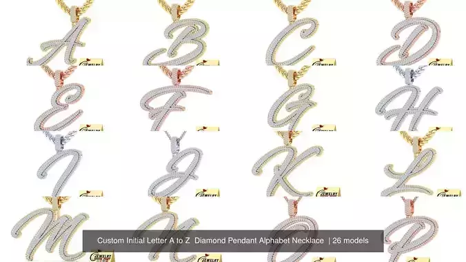 Custom Initial Letter A to Z  Diamond Pendant Alphabet Necklace  3D Model Collection