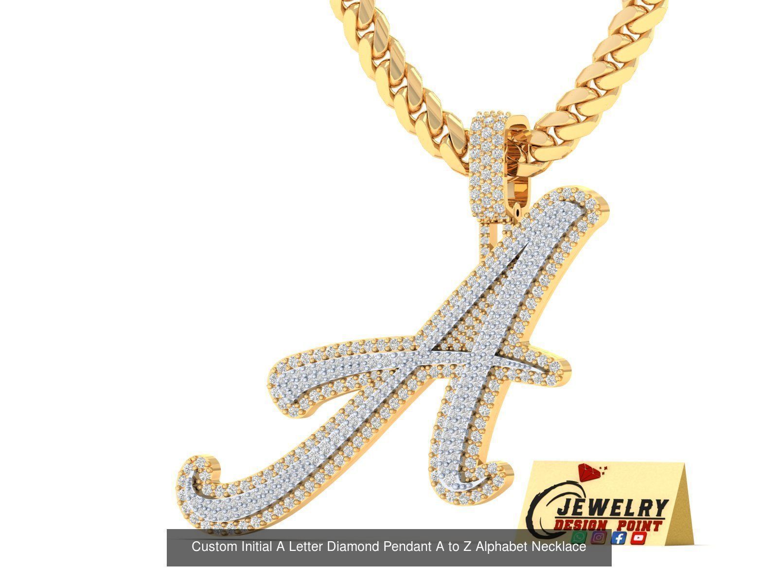 Custom Initial Letter A to Z  Diamond Pendant Alphabet Necklace  3D Model Collection_29